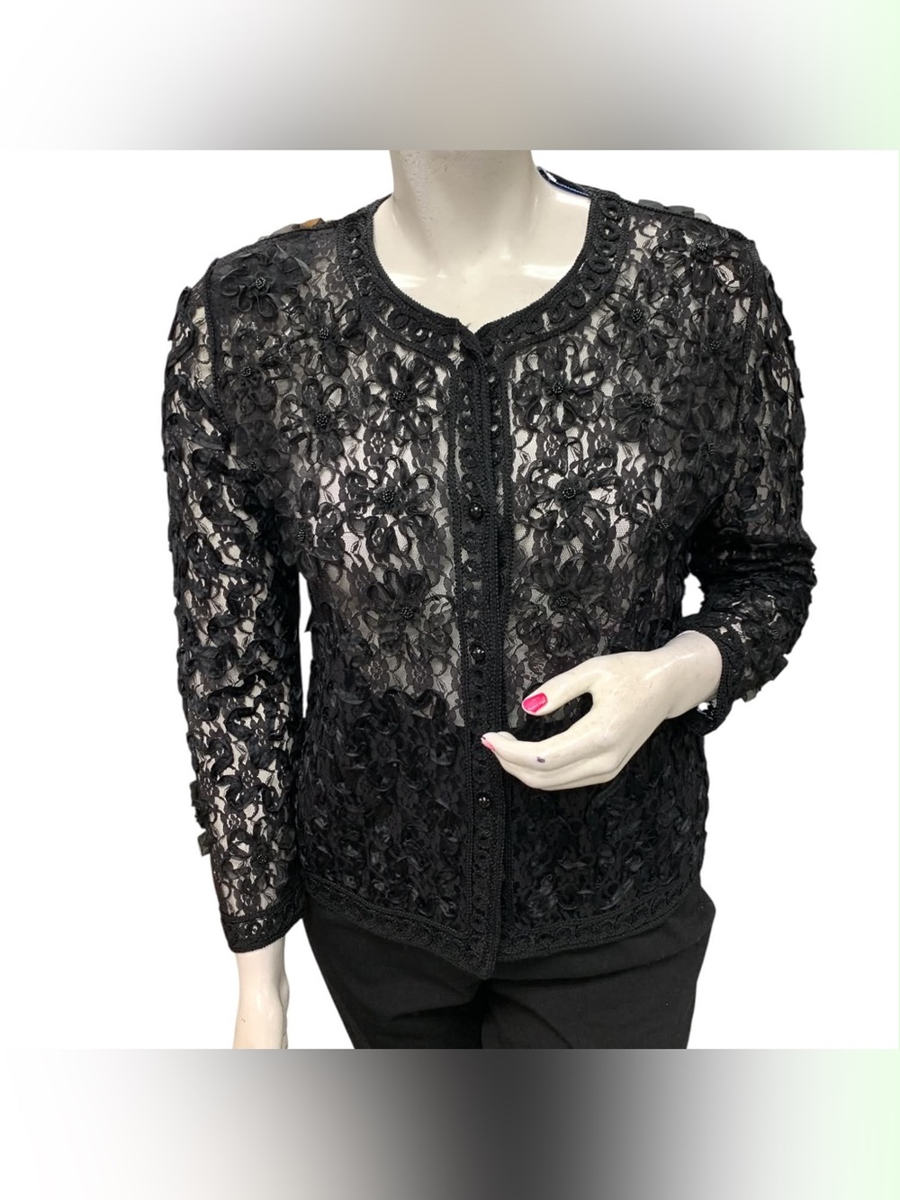 Baya Black Lace Button-Front Sweater Size XL